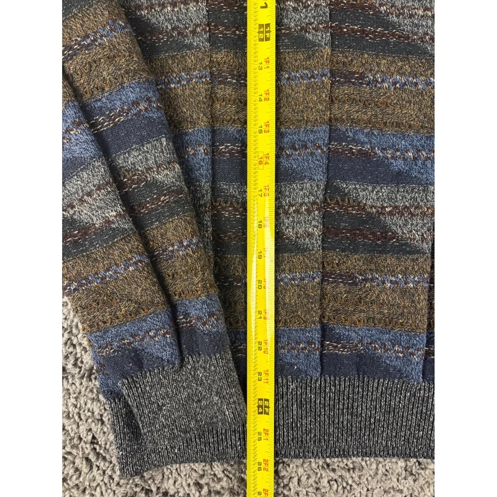 Vintage Croft & Barrow Mens Large Geometric Knit Sweater Blue Brown 90s Pullover